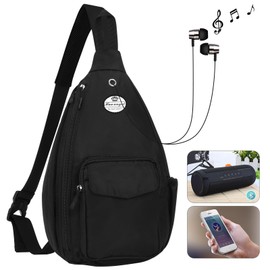 HUA ANGEL Stylish Chest Bag Crossbody Bag Lightweight Floral Pattern Backpack Women's Waterproof Small Sling Bag Chest Bag Shoulder Bag Women's with Bottle Compartment for Travel Sporty Hiking, black,