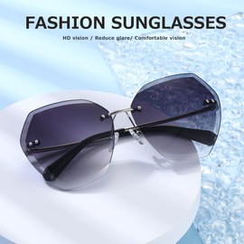 Kimorn Sunglasses For Women Oversized Rimless Diamond Cutting Lens Classic Sun Glasses k0534 (Silver&Gray)