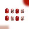 Red Press On Nails Short Square Glitter Fall Fake Nails