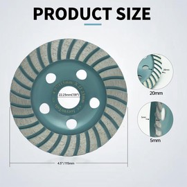 JeeynoTols Concrete Diamond Grinding Disc - 4.5 inch/115 mm Angle Grinder Turbo Row Cup Wheel for Grinding/Polishing/Cleaning Surface Granite, Concrete, Stone, Cement, Marble, Rock Bore 22.23 mm