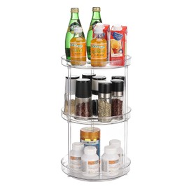 URALFA 3 Tier Bathroom Lazy Susan Organizer, 9 Inch Clear Rotating Makeup Organizer for Vanity, High-Capacity Acrylic Skincare Organizers 360 Rotating Tray for Countertop, Pantry, Kitchen, Cupboard