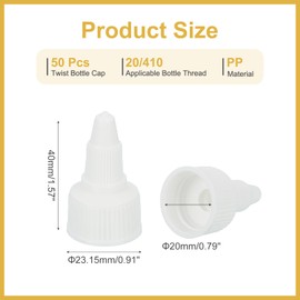 PATIKIL 20/410 Twist Bottle Caps, 50Pcs Plastic Ribbed Edge Squeeze Bottle Replacement Caps with Foam Gasket for Paint Lids Glue Dispensing, White