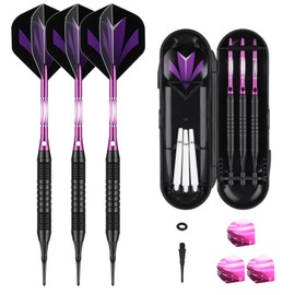 sanfeng Darts with Plastic Tip 18 g Case for Electronic Dartboard Soft Darts with Purple Aluminium Shafts 6 Flights 50 Anti-Loose Rubber Rings 50 Tips