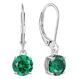 YL Women's Solitaire Dangle Drop Earrings 925 Sterling Silver Round Leverback Earrings Created Emerald Jewelry Gifts