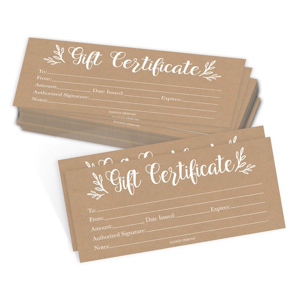 25 4x9 Rustic Blank Gift Certificates For Business Gifts For