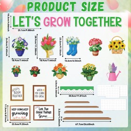 Summer Flower Bulletin Board Set Back to School Colorful Floral Classroom Decorations Let’s Grow Together Paper Cutouts Positive Inspirational Potted Plant Bulletin Board for Nursery Chalkboard Decor