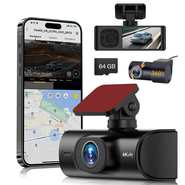 4K Dual Dash Cam Front and Rear, 4K+1080P Dashcam with