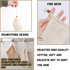 6 Seifensäcke, 3 Seifensäcke aus Jute, 3 Seifensäcke aus Baumwolle und Leinen, Seifensäcke aus biologischem Anbau Seifensäcke, Seifenschaum und Trockenseife, Peeling, Seifenreste für Massagen