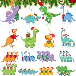 24 Pcs Large Dinosaur Ornaments for Christmas Tree Wooden Dinosaur Hanging Ornaments for Kids Home Xmas Tree Ornaments Decoration Gifts Home Door