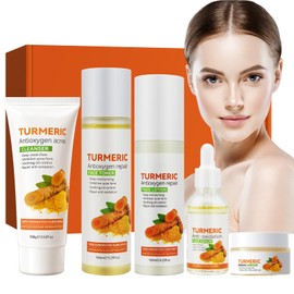 HASAIKA Gift Set Skin Care Set, Turmeric Face Care Sets, Moisturising, Oil Regulating and Pore Refining Face Care Products for All Skin Types, Set of 5