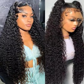 Keseyo Water Wave 13x6 HD Lace Front Wigs Human Hair Pre Plucked 200 Density Deep Part Curly Wig for Women with Baby Hair Water Wave Frontal Wigs Human Hair 22 Inch