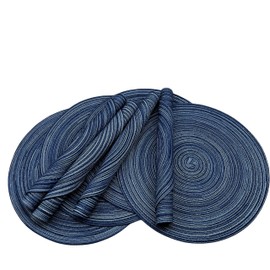 Red-A, Placemats, Round Placemats for Dining Table Set of 8 Woven Heat Resistant Non-Slip Kitchen Table Mats Diameter 14 Inch(Blue)