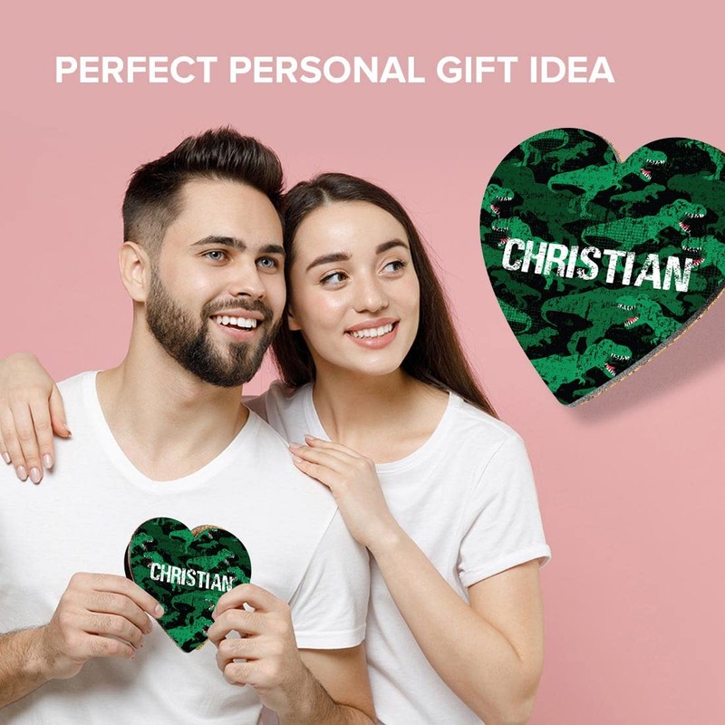 1 x Heart Coaster - Name Christian TRex Dinosaur Tyrannosaurus