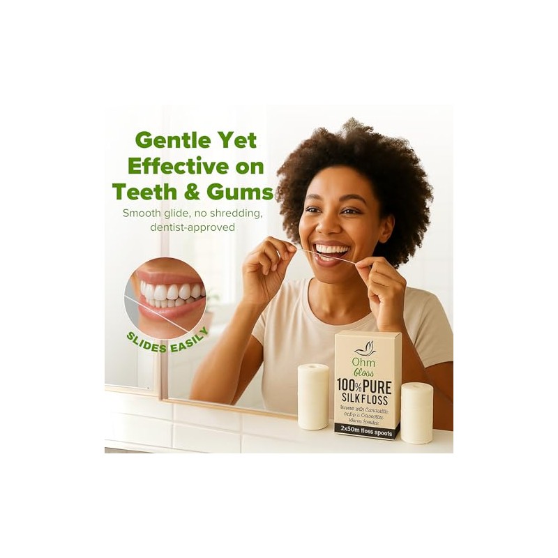 OhmFloss - Hilo dental biodegradable con soporte rellenable de bambú