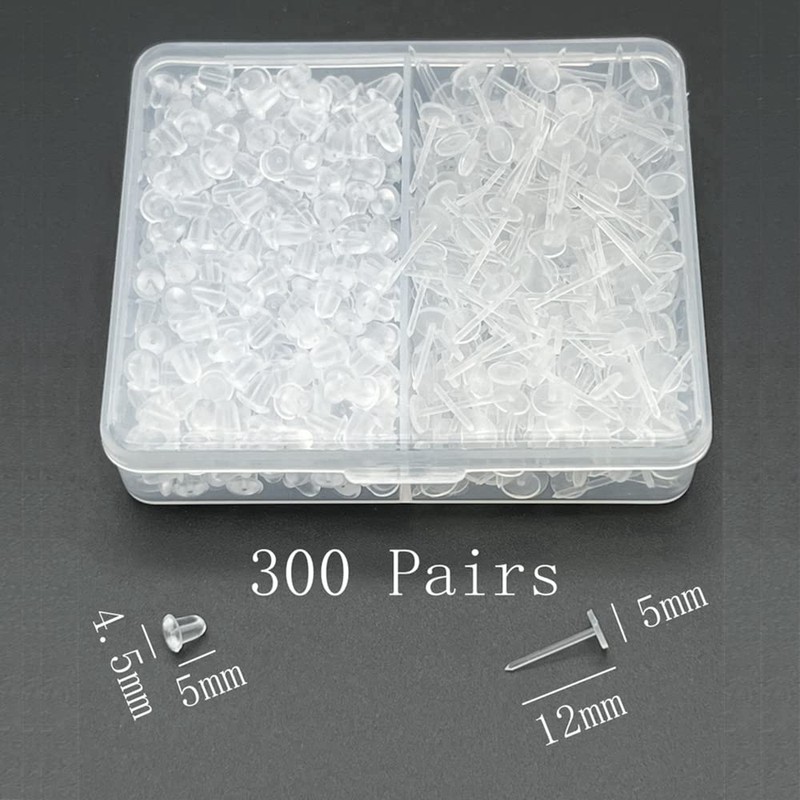 Clear Earrings for Work,300 Pairs Clear Stud Earrings and Earring