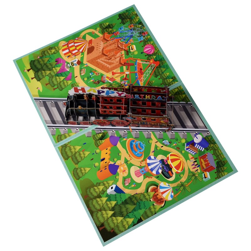 Magic Ants 子供のための3D漫画トレインバースデーカード、ポップアップバースデーカード、ハッピーバースデーグリーティングカード