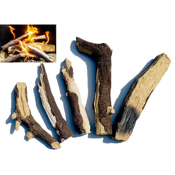 Gas Fire Logs – Set Of 5 Extra Realistic Ceramic Logs Suitable For Gas Fires/Living Flame Fires/Gas Fire Pits