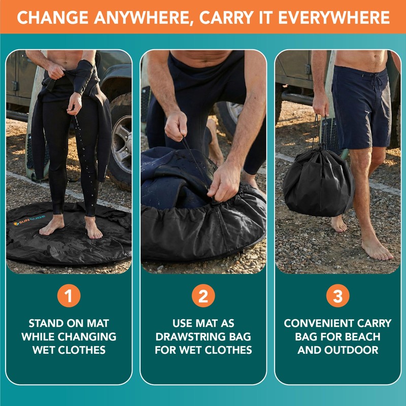 SUN CUBE Wetsuit Changing Mat, Waterproof Surf Bag, Drawstring Wetsuit