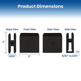 Shower Glass Clamp - Hole-in-Glass Fixed Panel U Clamp - Glass Shower Door Hardware for Bathroom - Beveled U Clamps, Glass Clamps, Panel Clamp for 3/8"-1/2" (10-12 mm) Tempered Glass - Matte Black