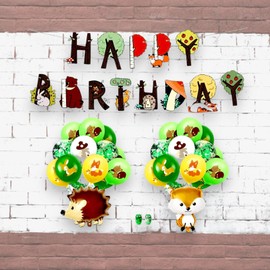 ArtPaperWonders Woodland Birthday Banner Balloons Forest Friends Party Kit,