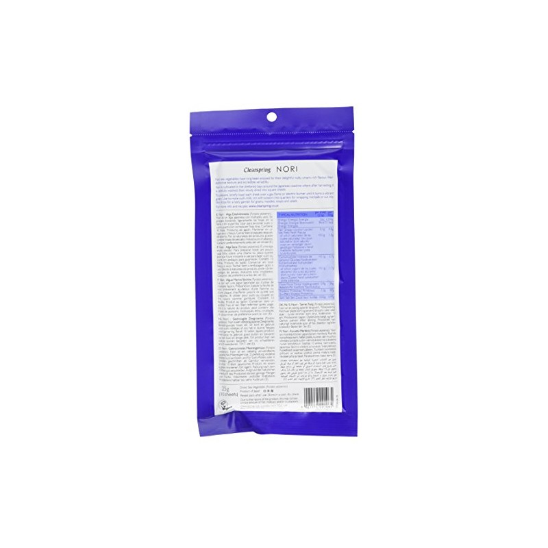 Clearspring Untoasted Japanese Dried Sea Vegetable Nori Sheets 25 grams
