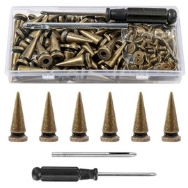 50sets Spikes and Studs Kit,10x25mm Bronze Cone Clothing Spike Stud Rivet with Tool for Clothes Crafts