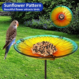 meetjoyancy Bird Bath, Sunflower Bird Bath for Outside, Glass Bird Baths Bowl Detachable, Bird Feeders Bowl with Metal Stake, Standing Birdbath for Outdoors Garden-Sunflower Yellow