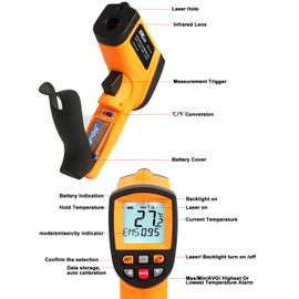 Digital Infrared Thermometer Highest Lowest Temperature Alarm Measurement from -50°C to 750°C