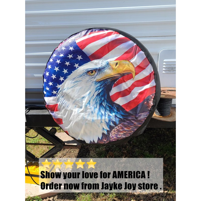 Spare Tire Cover, Wheel Cover with American Flag Eagle Waterproof
