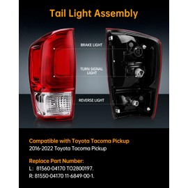 OKLPF rear brake tail light compatible with 2016 2017 2018 2019 2020 2021 2022 toyota tacoma pickup replace 81550-04170,red taillight assembly,includes a luxurious box,right passenger side