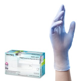 TRONEX 100 Pack Blue Vinyl Powder Free Disposable Gloves, Superior Versatility, Food Services Gloves (Large)