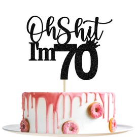 Decoración para tartas de 70 cumpleaños, decoración para tartas de 70 cumpleaños, 70 y fabuloso, saludos a 70 años, divertidas decoraciones para fiestas de 70 cumpleaños, purpurina negra