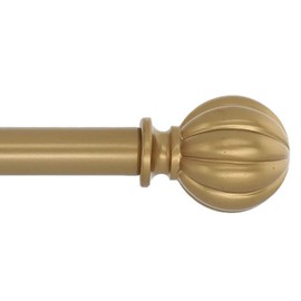 MERIVILLE 1-Inch Diameter Single Window Treatment Curtain Rod, Fluted Ball Finial, 28-inch to 48-inch Adjustable, Royal Gold