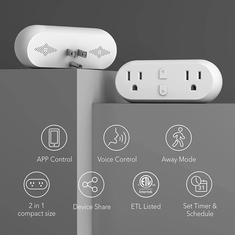 HBN Smart Plug 15A, WiFi&Bluetooth Outlet Extender Dual Socket Plugs,