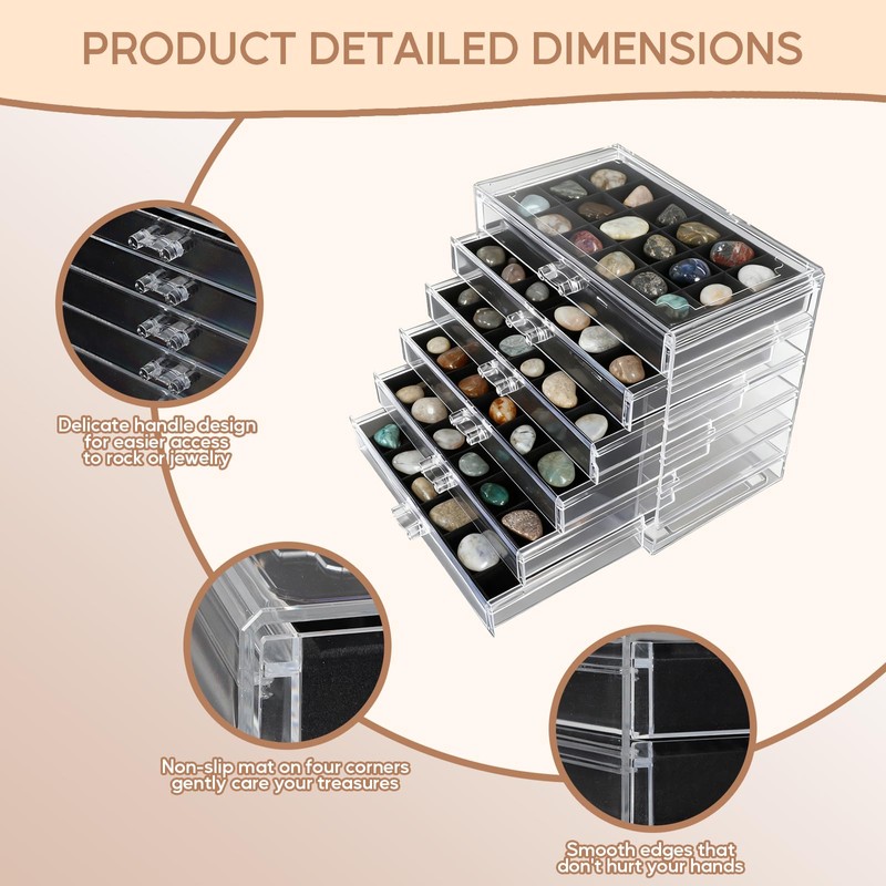 Rock Collection Box, 108 Grid Rock Collection Display Case, Crystal