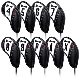 The Golf Father Golf Club Covers, Premium Magnetic Leather Iron and Wedge Golf Club Head Covers,Set of 9pcs Fits Most Clubs