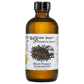 Essential Depot Black Pepper Essential Oil - GC/MS Tested - Supplied in 4 oz. Amber Glass Bottle with Black Phenolic Cone Lined and Safety Sealed Cap