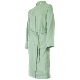 Brandsseller Unisex Bathrobe, Cotton, Lightweight, Dressing Gown, Waffle Pique, Green