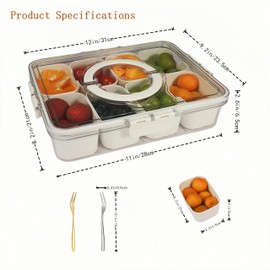 Divided Serving Tray with lid and Handle - Charcuterie Container for Portable Snack platters - Clear Organizer for Candies, Fruits, Nuts and Snacks - Great for Parties and Entertaining (2 piece)
