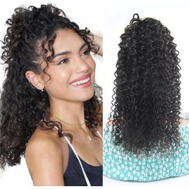 Unipearl Curly Braid Extensions, Real Hair, 40 cm, 100 g, Natural Black Ponytail Extensions, Real Hair Extensions for Women, Curly Ponytail Hairpiece, Real Hair