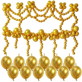 Gejoy 200 Pcs Link Balloons Latex Party Decor,Metallic Gold,10 Inch
