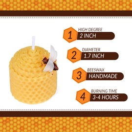 DEYBBY Natural Beeswax Candles Bulk Set of 12, Small Bee Votive Candles with Little Bee Decorations as Gift (Yellow)