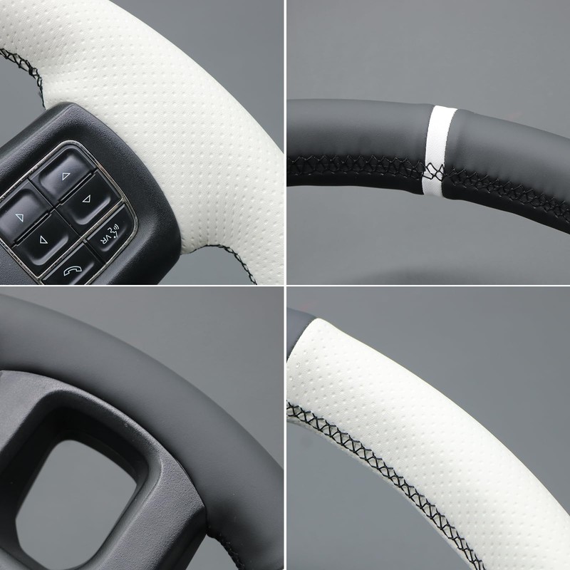 MEWANT DIY Stitched White Leather Steering Wheel Cover Wrap for