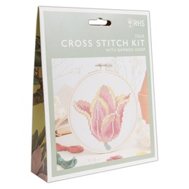RHS The Royal Horticultural Society Cross Stitch Kit, Tulip Design, 14cm Embroidery Kits for Adults, Cross Stitch Kits for Adults Beginners, Gift Idea, with Embroidery Patterns, Embroidery Set