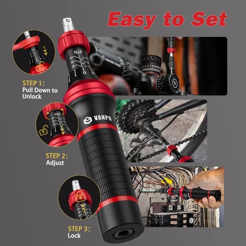 VANPO Torque Screwdriver Set 10–60 in-lb, 99-Piece Precision Torque Driver