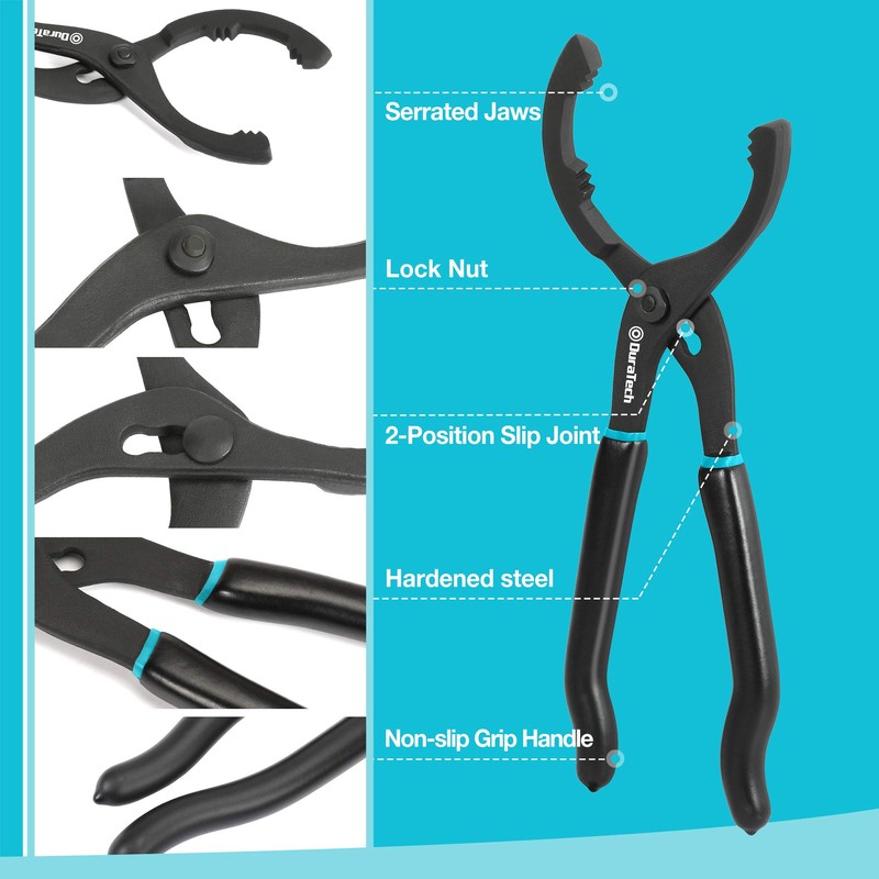 DURATECH 2-Piece 12 Inch Oil Filter Pliers & 3 Jaw