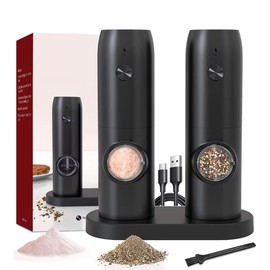 Electric Salt and Pepper Grinder Set, Automatic Salt Shakers, Pepper Mills for Spices and Seasoning | Refillable, USB Charging Base, Cordless, Rechargeable, Adjustable Coarseness | Best Kitchen Aid
