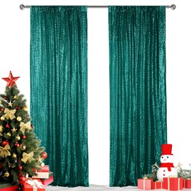Hahuho Hunter Sequin Backdrop Curtain, 2PCS 2FTx8FT Glitter Backdrop Curtain for Parties, Christmas, Wedding, Party Decoration（2 Panels, 2FT x 8FT, Hunter