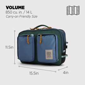 Topo Designs Global Briefcase - Bold Daily Carry Bag, Commuting Travel Pack with Oversized Zips, Signature Denver Style (Eco-Friendly/Stone Blue/Forest)
