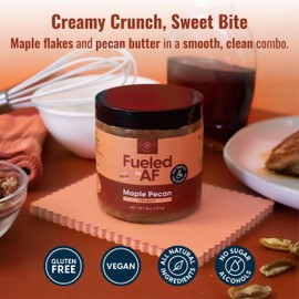 Fueled AF Maple Pecan Crunch Butter, Made with Roasted Pecans and Maple Flakes, Vegan & Paleo Friendly, (8 ounce Jar)
